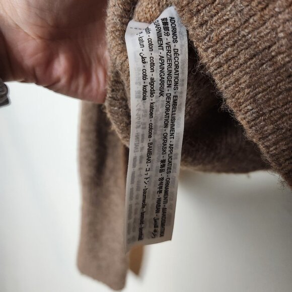 Zara Combination Wool Blend Sweater Brown Collared Lace Small - Picture 7 of 8